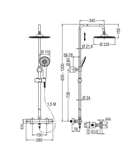 Columna Termostática Redonda Negra 83-120 Cm