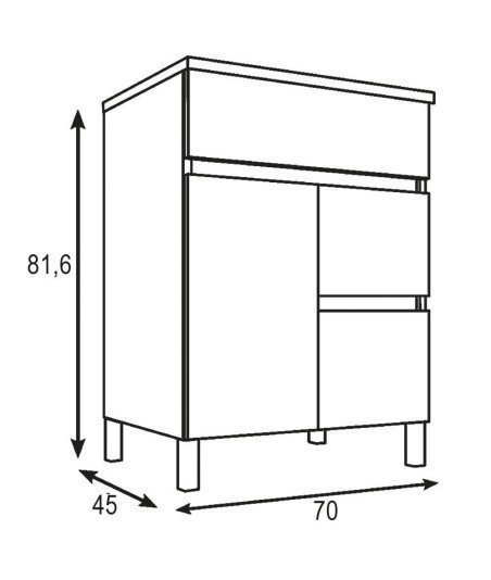 Conjunto De Baño Basic 70 Blanco mate 2 Caj Y Puerta Patas