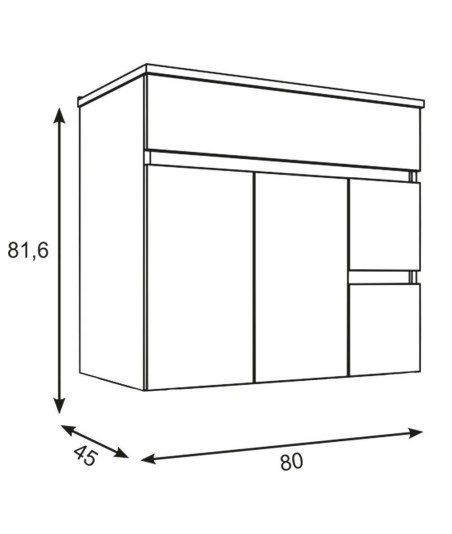 Conjunto De Baño Basic 80 Cambrian 2 Caj Y Puertas Suspendido
