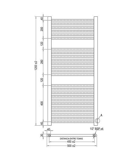 Radiador Secatoallas Negro mate 120X50