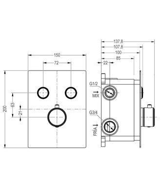 Termostática empotrada pulsar round pared
