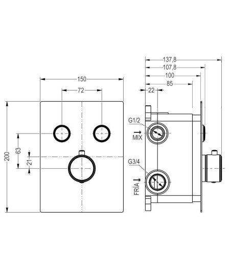 Termostático Empotrar 2 Vias Techo Pulsar