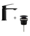 Pack Monomando Lavabo Negro mate Atica + Válvula Clic Clac Negra