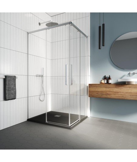 Mampara de ducha angular corredera en plata Salma | Profiltek