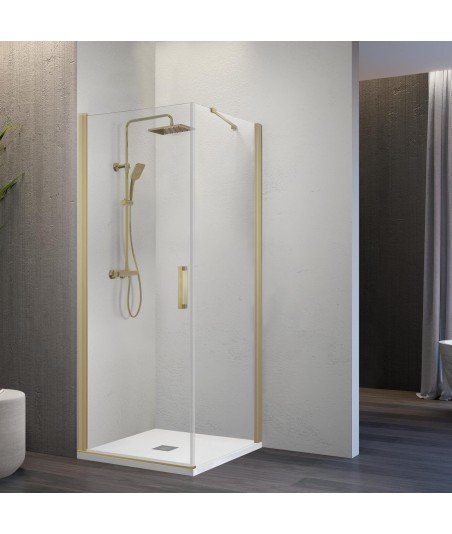 Mampara oro cepillado rectangular abatible + lateral fijo Nardi