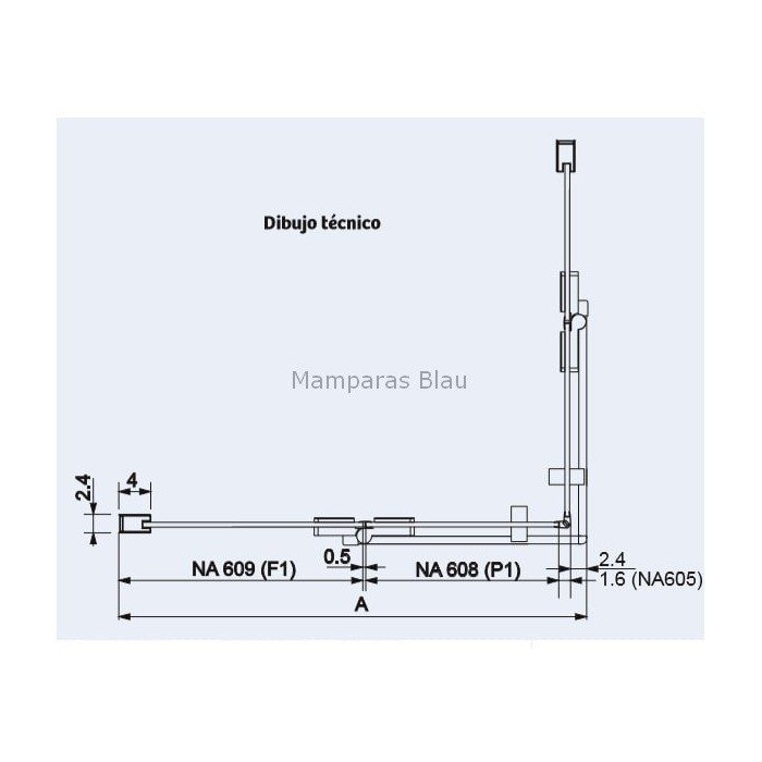 Mampara vértice 2 fijos y 2 puertas abatibles con bisagras