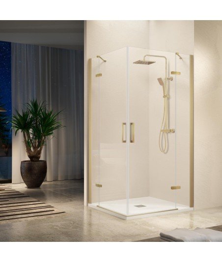Mampara oro angular 2 fijos y 2 puertas abatibles con bisagras | NA405 36
