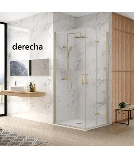 Mampara de ducha angular un lado plegable y otro abatible | oro