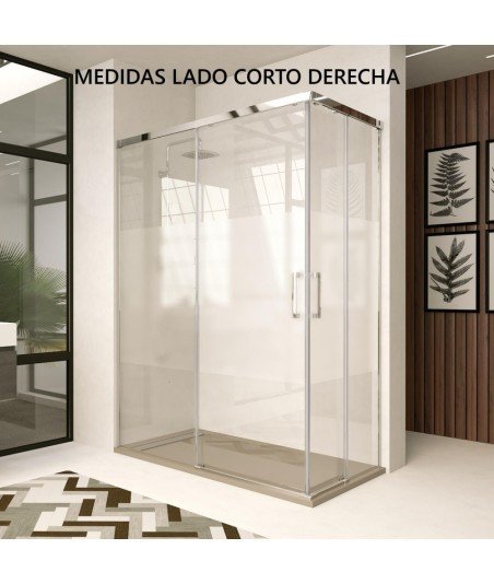Mampara angular 2 fijos más 2 correderas 【 Modelo Treban】
