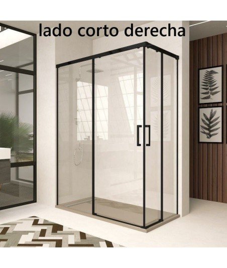 Mampara angular negra 2 fijos más 2 correderas 【 Modelo Treban】