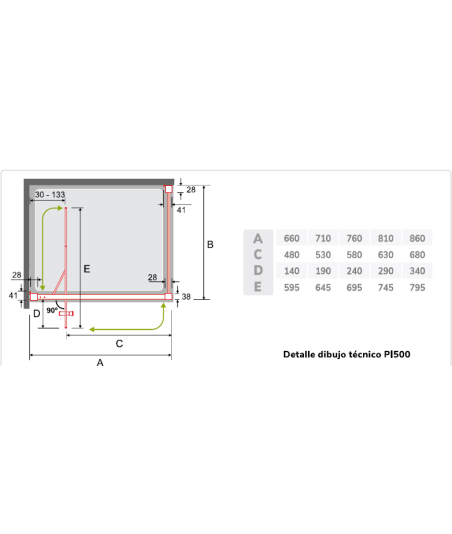 Mampara rectangular 1 puerta abatible con guía corredera Prisma