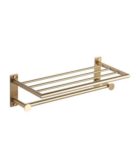 Repisa con toallero y perchas dual fix - oro cepillado