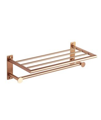 Repisa con toallero y perchas dual fix - bronce cepillado