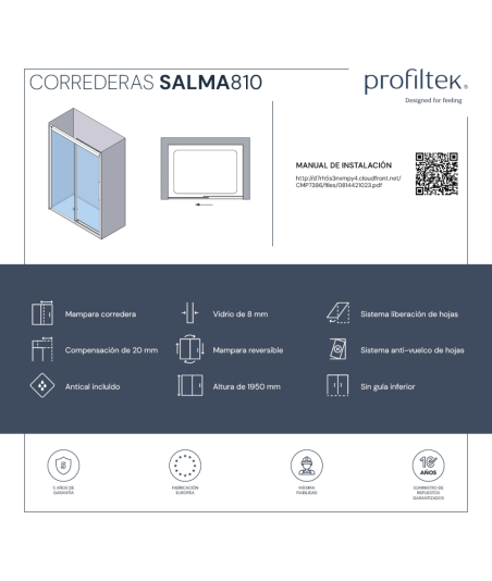 Mampara de ducha negra fijo y corredera Salma Plus | Profiltek SA-810