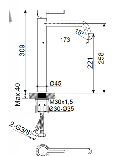 Grifo alto de lavabo gun metal Bambú Lluvibath