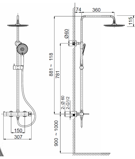 Columna de ducha oro cepillado Bambú Lluvibath