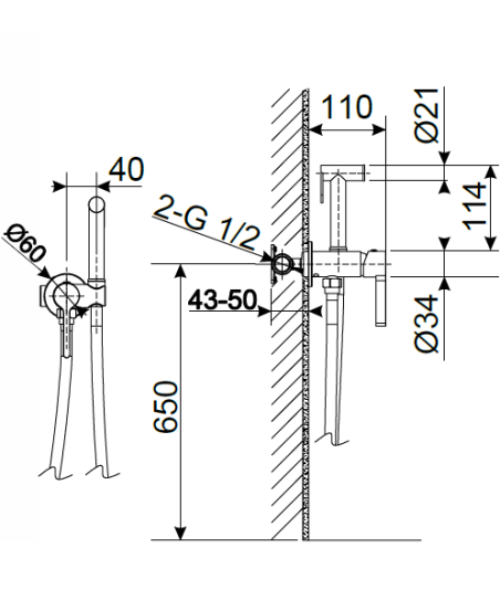 Grifo de bidé empotrado higiénico negro mate Bambú Lluvibath