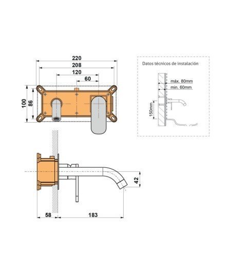 Grifo empotrado de lavabo Aura Lluvibath