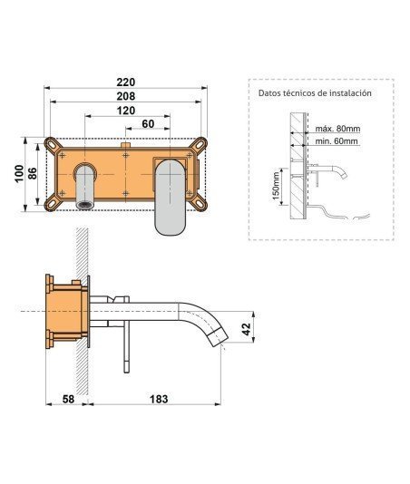 Grifo empotrado de lavabo negro Aura Lluvibath