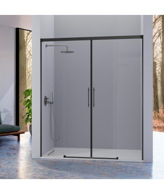 Mampara de ducha 2 fijos más 2 puertas correderas en negro Urban