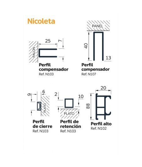 Mampara de ducha negra fijo más puerta corredera Nicoleta