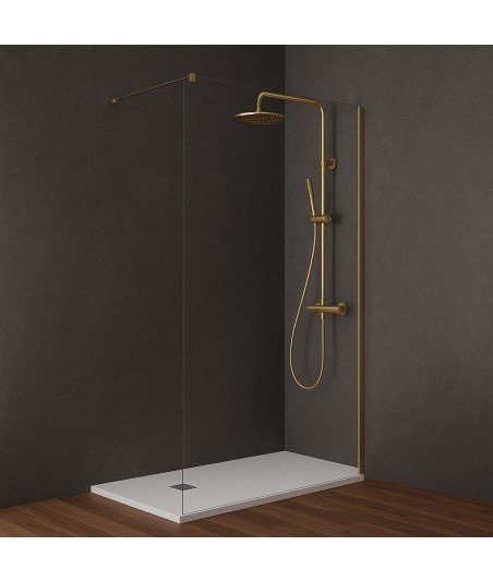 Mampara de ducha un vidrio fijo en color oro cepillado luxe minimal