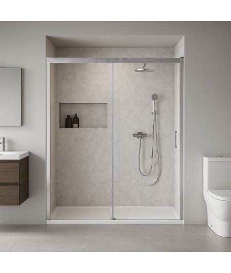 Mampara de ducha fijo más una puerta corredera New | Mamparas Blau
