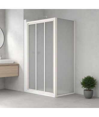 Mampara de ducha acrílica rectangular blanca 3 hojas correderas Demi