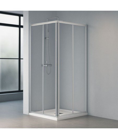 Mampara de ducha angular de vidrio plata corredera Aurum | Profiltek