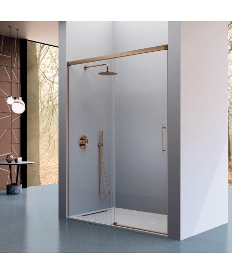 Mampara de ducha fijo más puerta corredera en bronce Urban
