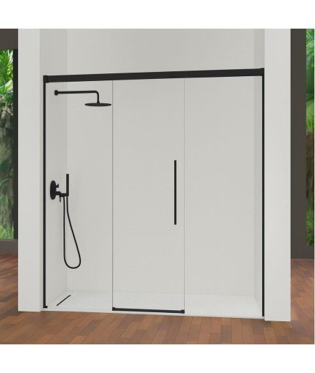 Mampara de ducha negra fijo más puerta corredera sin cierre total Pavía