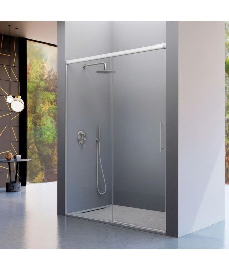 Mampara de ducha fijo más puerta corredera plata mate cepillado Urban