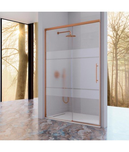 Mampara de ducha fijo más puerta corredera en bronce Urban