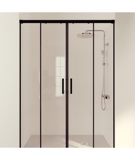 ➤ Mampara frontal 2 fijos + 2 correderas negra 【 Modelo Treban】