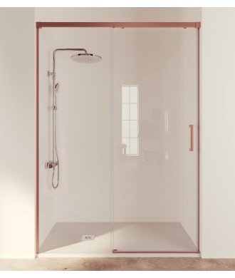 Mampara de ducha oro rosa fijo más puerta corredera Treban