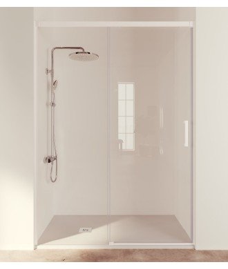 Mampara de ducha blanco mate fijo más puerta corredera Treban