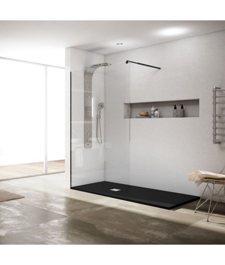 Mampara de baño fija en negromate Rimini | 8 mm con anti-cal