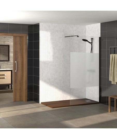 Mampara de baño fija en negromate Rimini | 8 mm con anti-cal