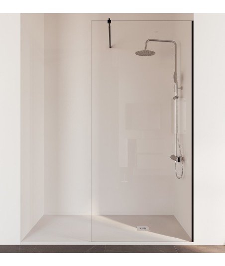 Mampara de baño fija en negromate Rimini | 8 mm con anti-cal