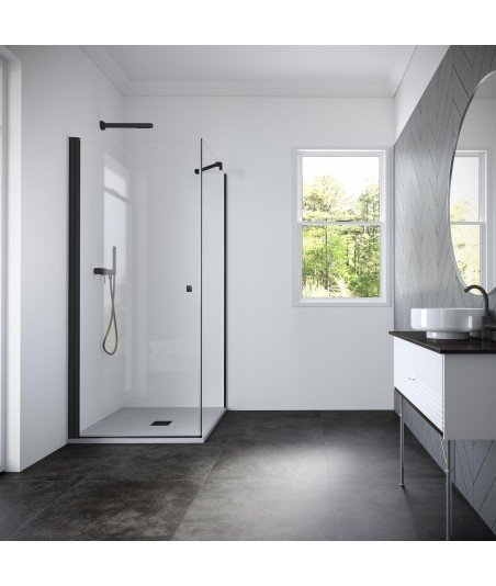 Mampara de ducha rectangular negra con un puerta abatible Hada plus
