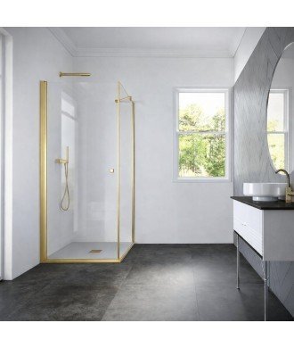 Mampara de ducha rectangular con puerta abatible oro cepillado Hada plus