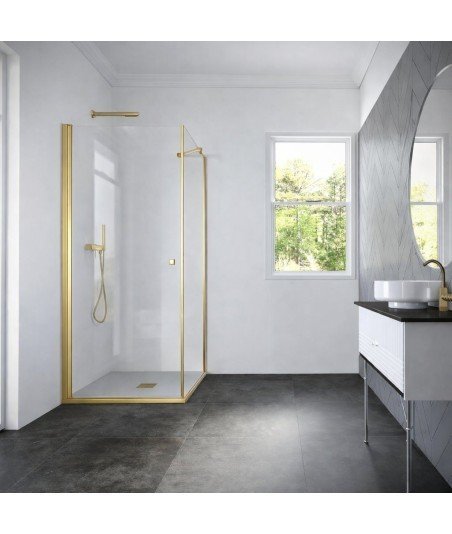Mampara de ducha rectangular con puerta abatible oro cepillado Hada plus