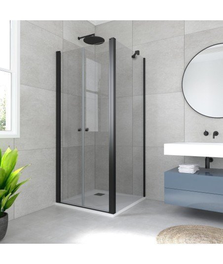 Mampara de ducha rectangular negra con dos puertas abatibles Hada plus