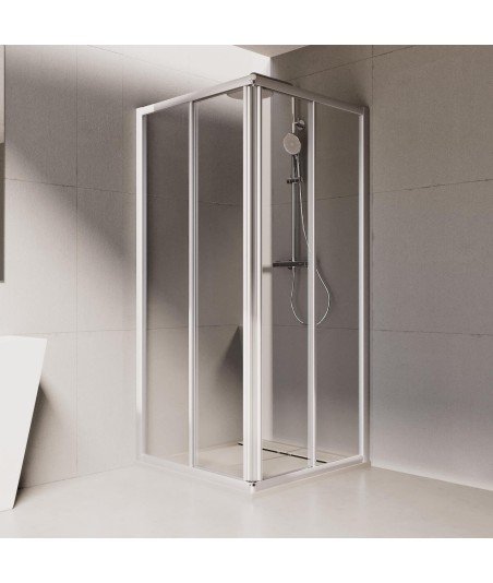 Mampara de ducha angular de vidrio plata corredera Aurum | Profiltek