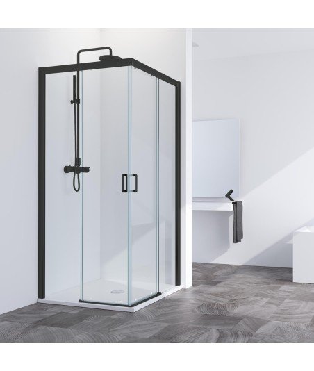 Mampara de ducha negra angular 2 fijos y 2 correderas Summer | Profiltek