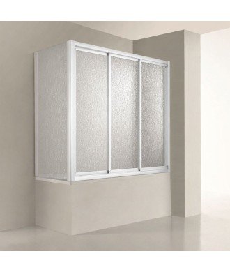 Mampara rectangular de bañera blanca acrílica con 3 puertas correderas Baco