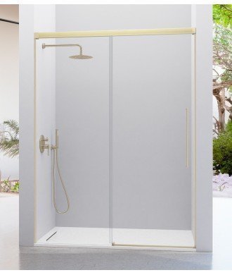 Mampara de ducha oro cepillado fijo más puerta corredera Pavía