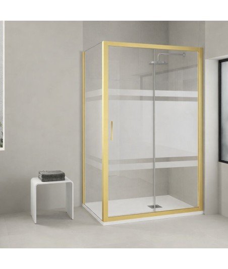 Mampara de ducha rectangular corredera Abu Dabi | Con perfil en color oro cepillado