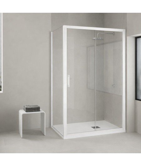 Mampara de ducha rectangular corredera Abu Dabi | Blanco mate