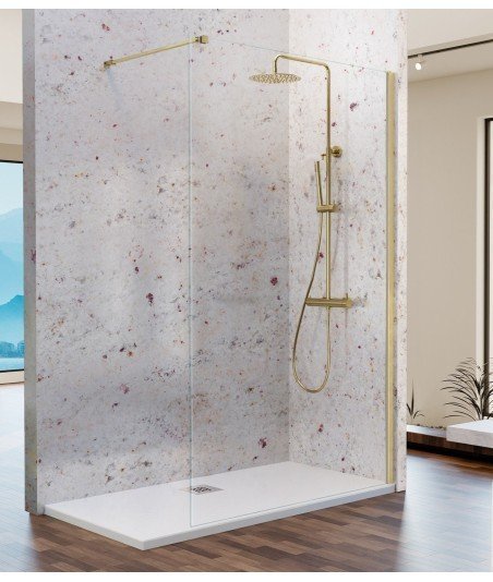 Mampara de ducha fija en color oro cepillado | Envío gratis